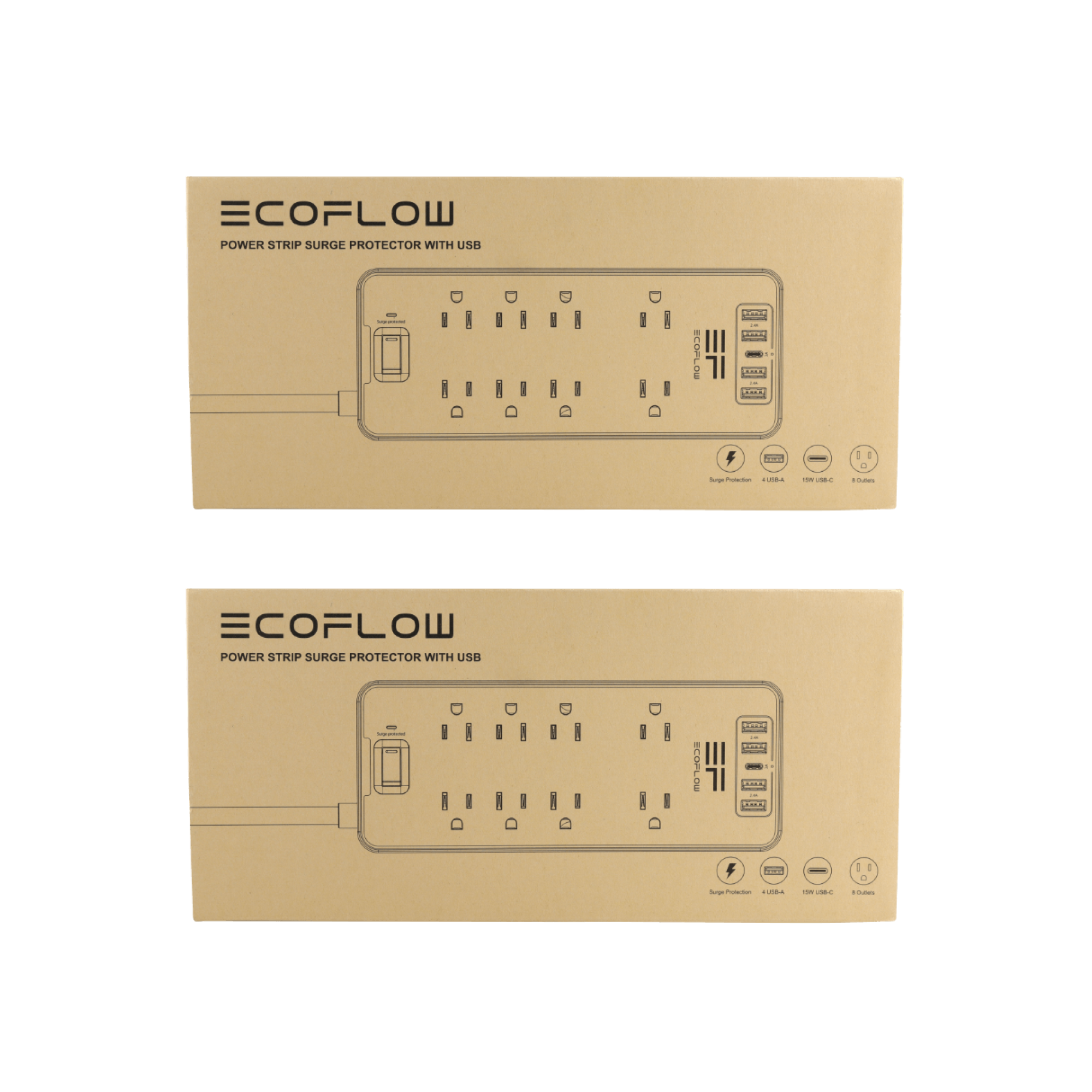 EcoFlow Surge Protector 8 Outlets with 1 USB C and 4 USB Ports - 2 pack