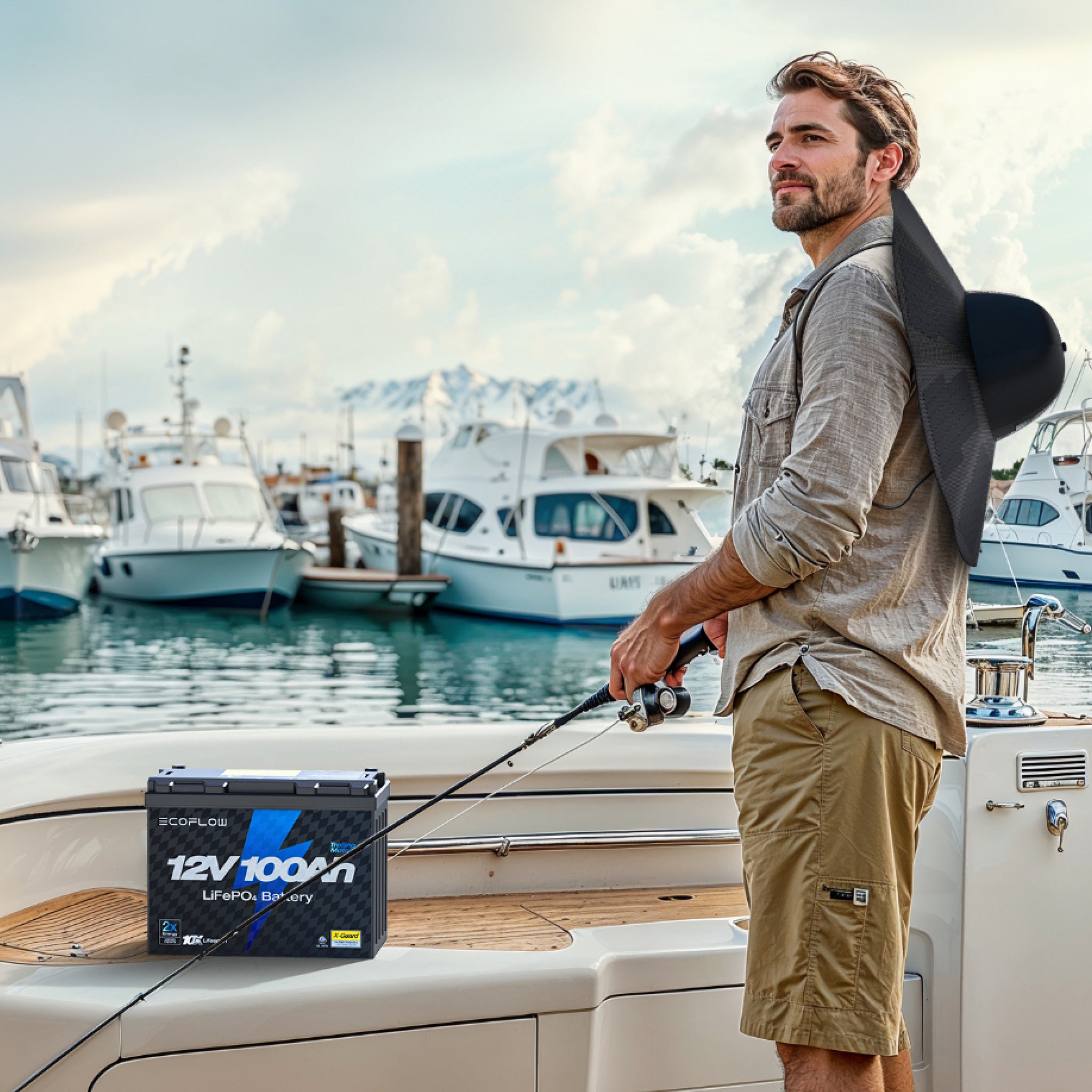 EcoFlow Solar Power Hat and Lithium 12V 100Ah Deep Cycle LiFePO4 Battery