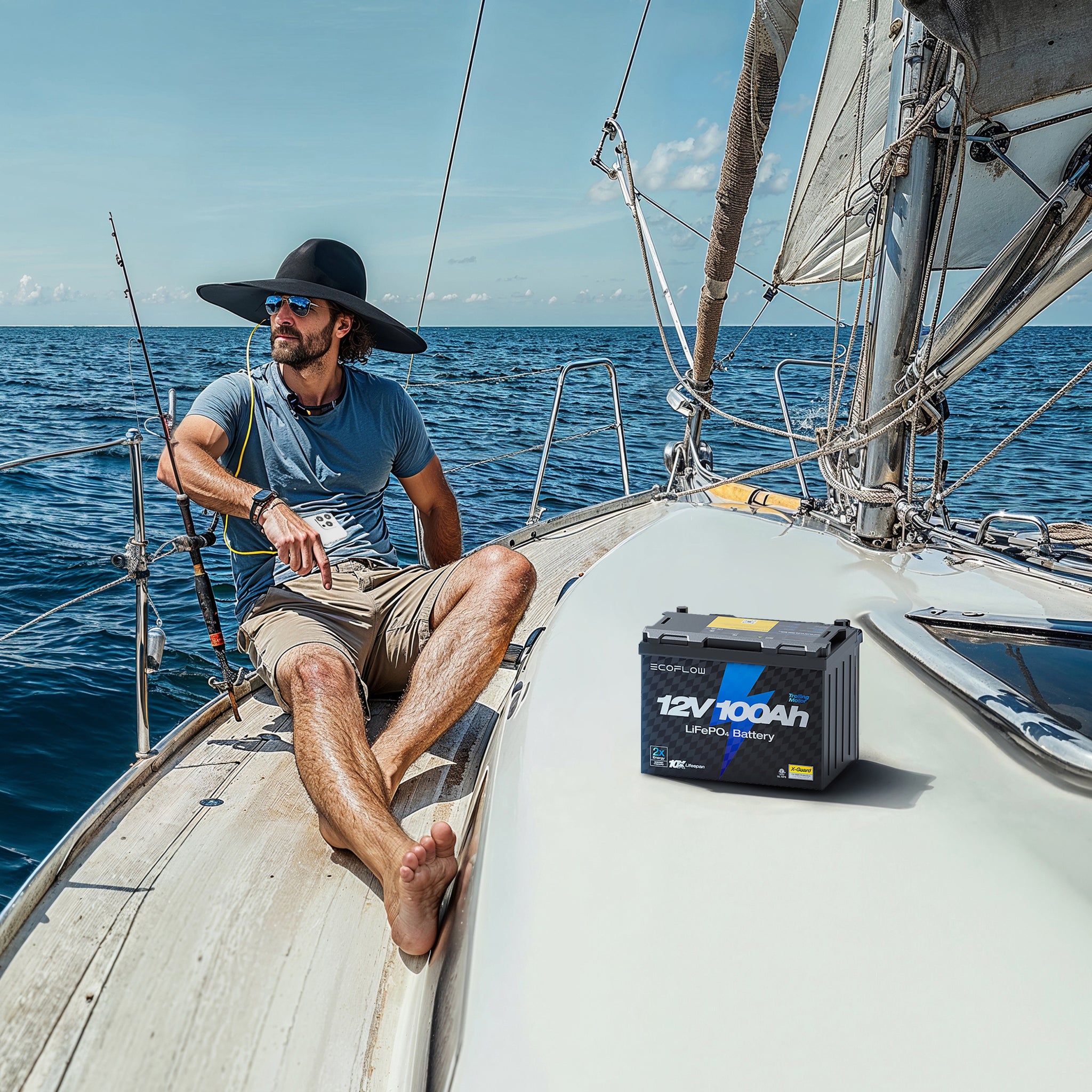 EcoFlow Solar Power Hat and Lithium 12V 100Ah Deep Cycle LiFePO4 Battery