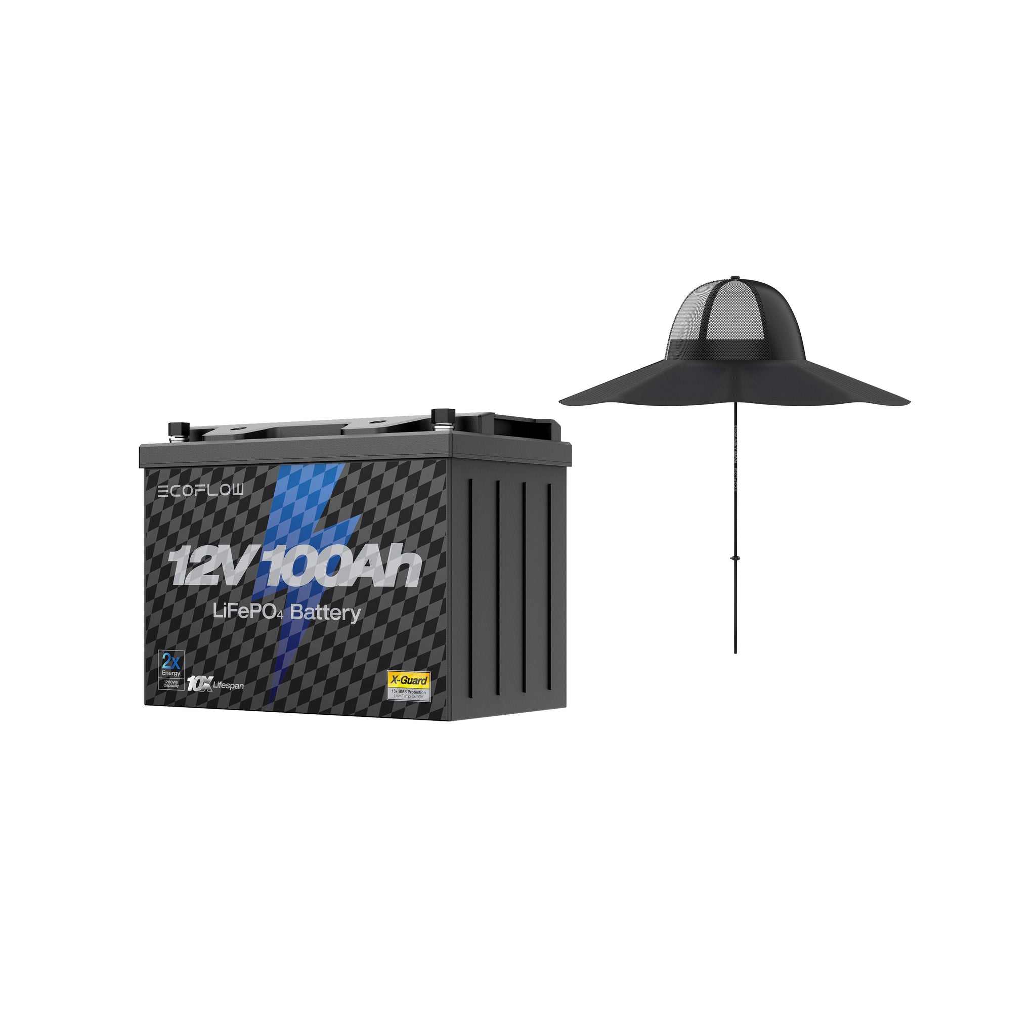 EcoFlow Solar Power Hat and Lithium 12V 100Ah Deep Cycle LiFePO4 Battery